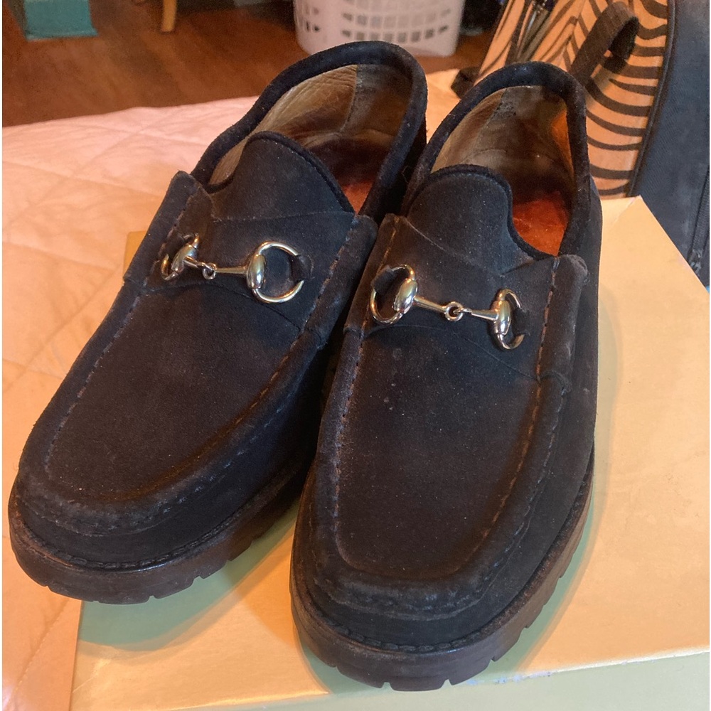 Gucci black  horse bit loafers